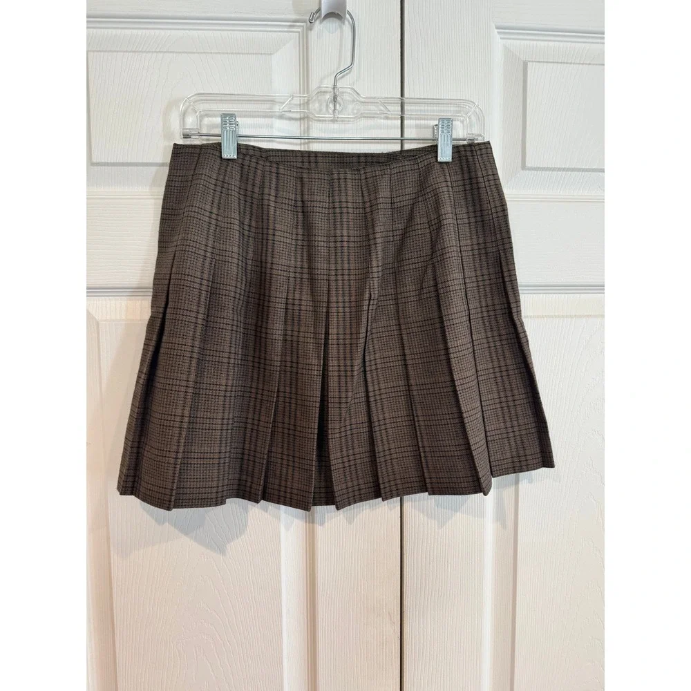 Vintage Tracy Evans Womens Brown Plaid Pleated Mini Skirt SZ 11 Heritage Preppy - Picture 7 of 10
